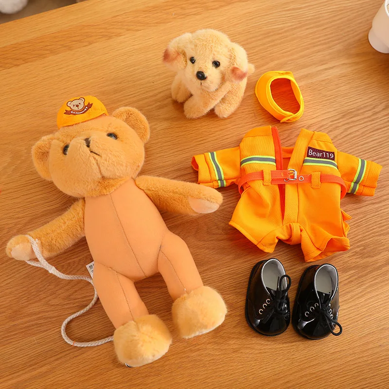 New sunrise wholesale soft stuffed handsome Royal police bear Traffic police bear Fire fighting bear doll with plush patrol dog