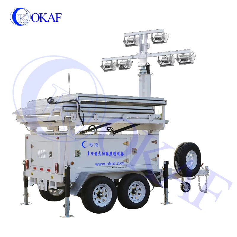 Ac/Dc Powered Mobile Lighting Trailer with Telescopic Mast LED Solar Light Tower IP65 Rating