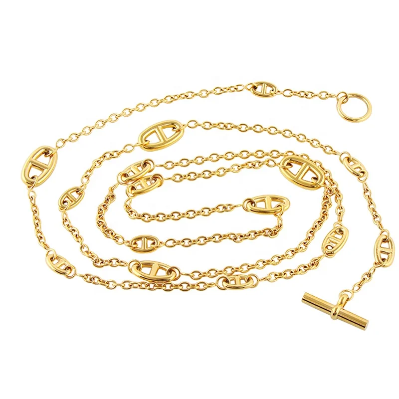 custom H family high end handbag hardware with pig snout chain  long chain necklace bag chain alloy stainless steel gold 130cm