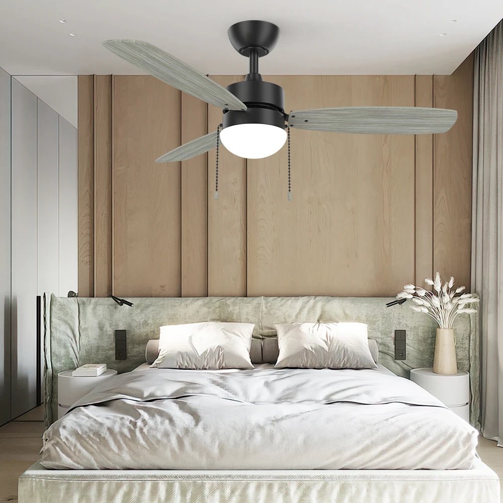 High Quality 44Inch Simple Modern Smart App Control Reversible Motor Black Ceiling Fan With Light