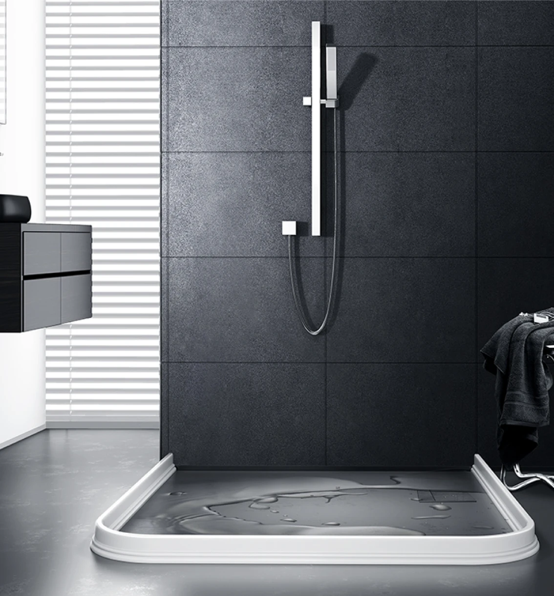 Collapsible Shower Threshold Water Dam Shower Barrier and Retention System and Keeps Water Inside Threshold