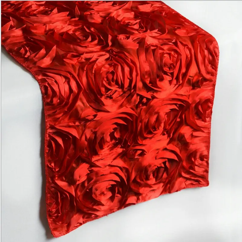 Cheap Fancy Custom 30*275 cm Rose Flower Wedding  Parties Banquet Floral Satin Fabric Dining Table Runners For Dinner Table