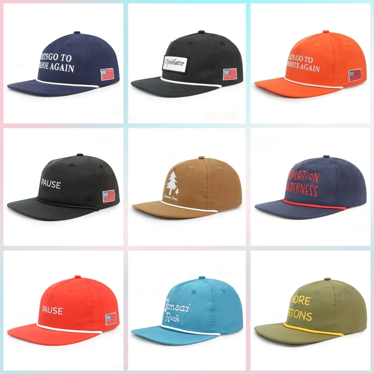 HS24 Flat bill Custom logo veracap gorras men Sports baseball cap blank 5 panel trucker snapback 256 rope hat