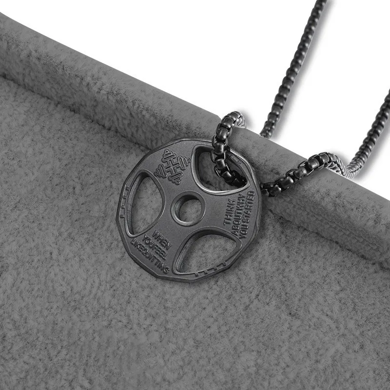Wholesale Men Women Fitness Charm Jewelry Weight Plate Dumbbell Sports Barbell Stainless Steel Pendant Necklace For Men