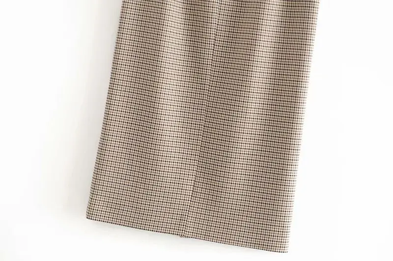qz260 spring women elegant checked houndstooth pattern front split pencil skirt office lady knee length skirts saias jupe
