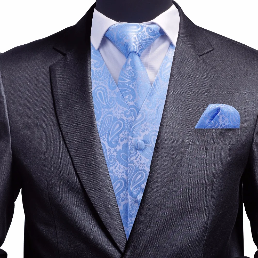 3-in-1 Set Mens Waistcoats Slim Fit Men Vest & Necktie & Handkerchief Set Paisley Coletes Chaleco Hombre for Party Wedding