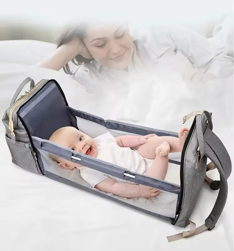 2024 New portable  Diaper Bag  Waterproof Maternity backpack foldable mommy bag Sac a couches with Bassinet for mom