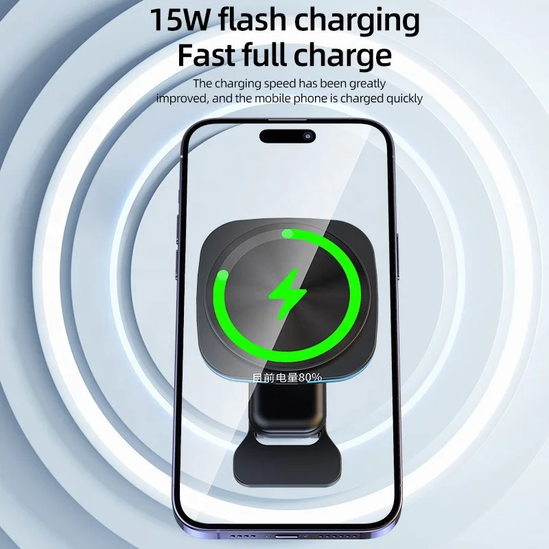 2024 Top Sales ABS Magnetic Car Air Vent Wireless Charger for Phone 15W Rotatable Fast Charging Pad Mobile Phone Holders