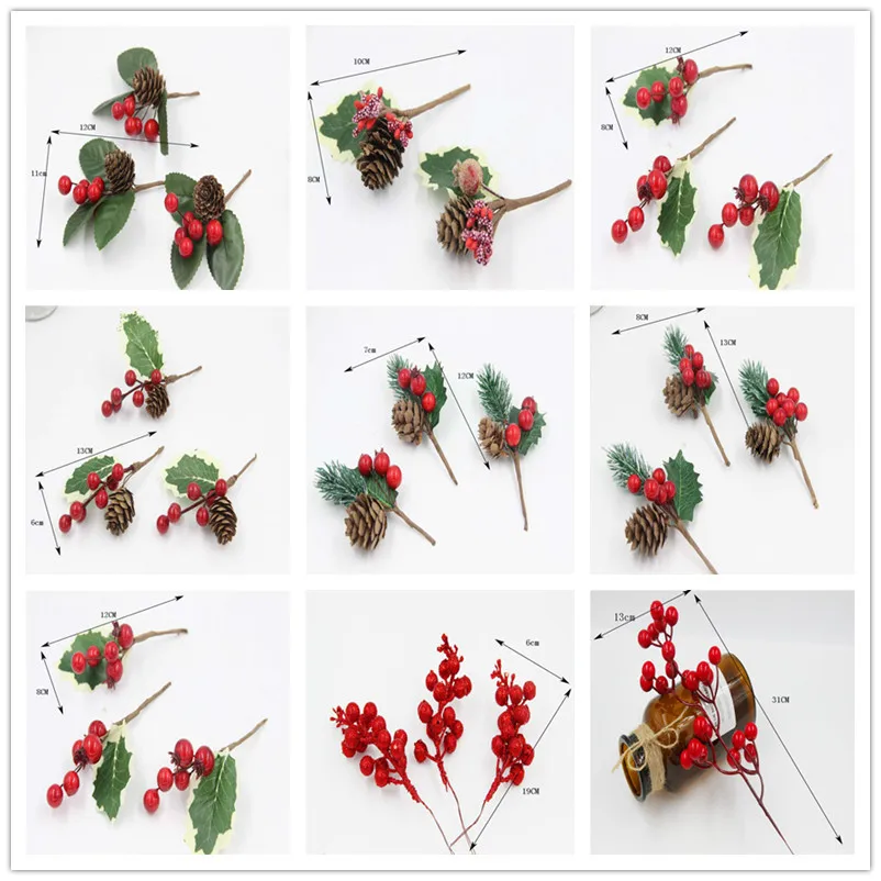 MACTING Artificial Red Berry Picks Branches Indoor with Pine Cones Christmas Decoration