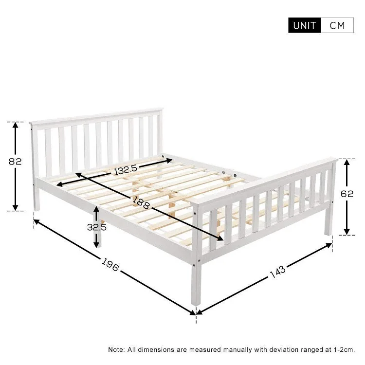 White solid pine wood Double Bed Wooden Frame for kids