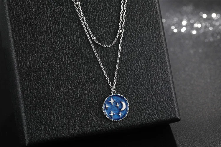 Custom Unique Designs Qings 925 Blue I Love You To The Moon And Back Sterling Silver Moon And Star Necklace For Girls