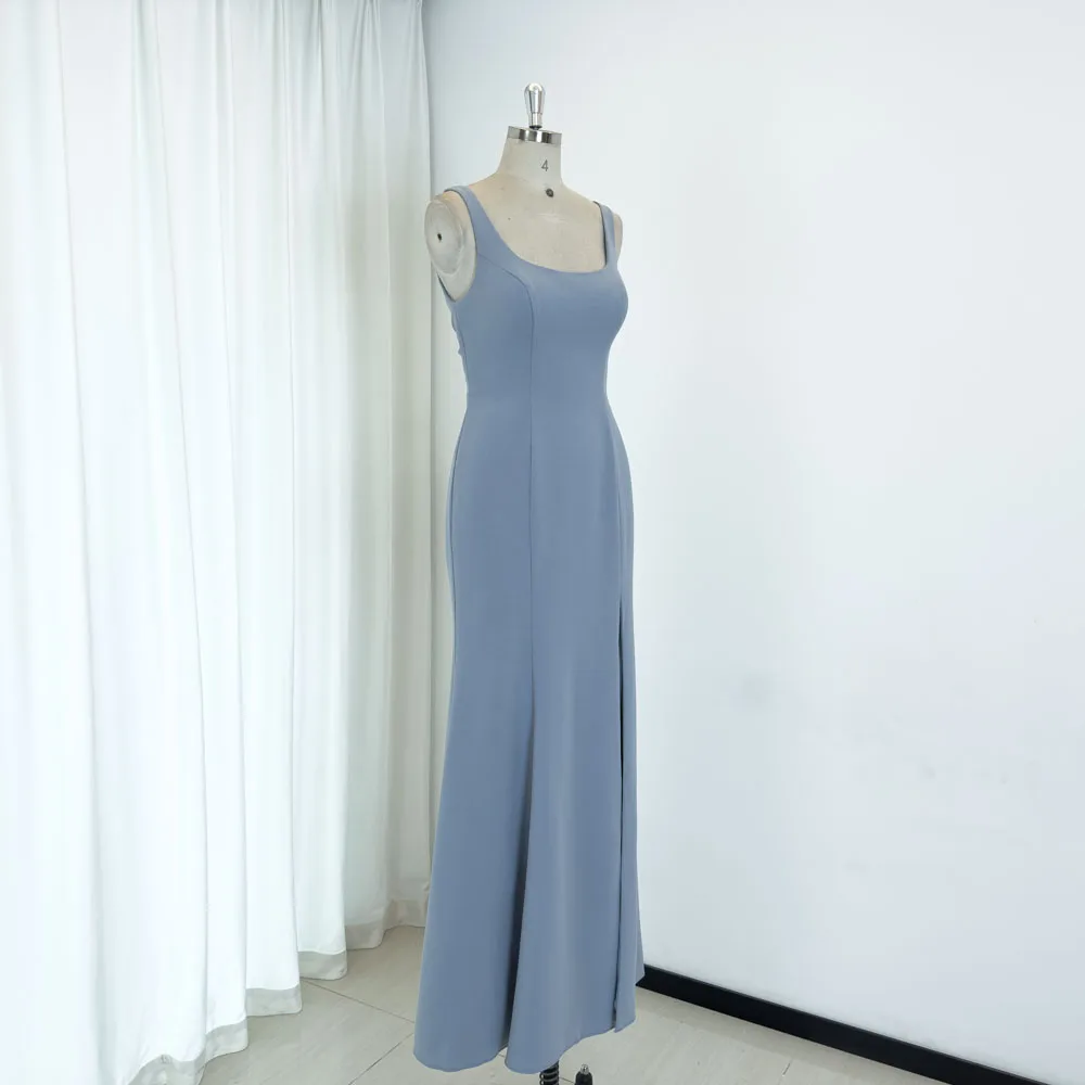 TEENYEE Modest Crepe Mermaid blush Pink Bridesmaids Dresses Royal Blue Corset Bridesmaid Dresses With Slit Mermaid