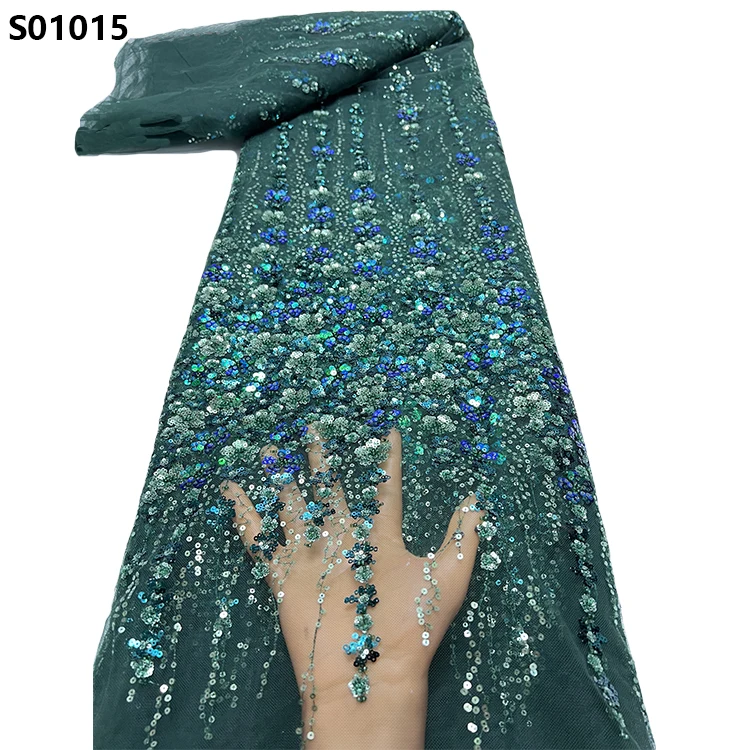 CHOCOO Newest Beauty African Sequins Embroidery Lace Fabric Dress Making Material Lace With Sequins