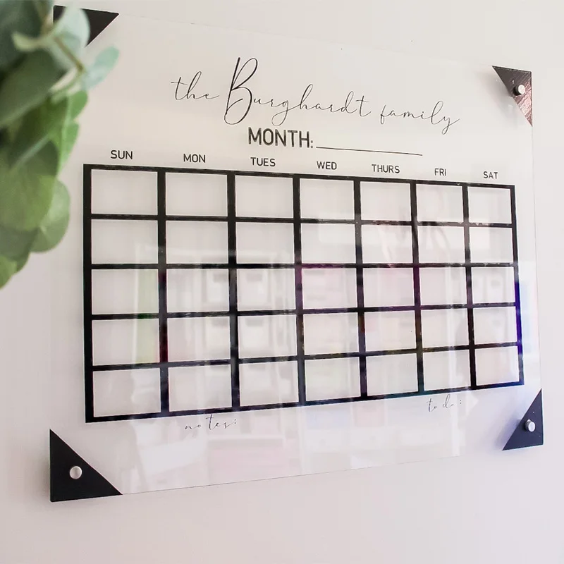 Custom Printing 18x24 inch Acrylic Calendar Reusable Clear Acrylic Sign Monthly Planner Wall Mounted Acrylic Wall Calendar