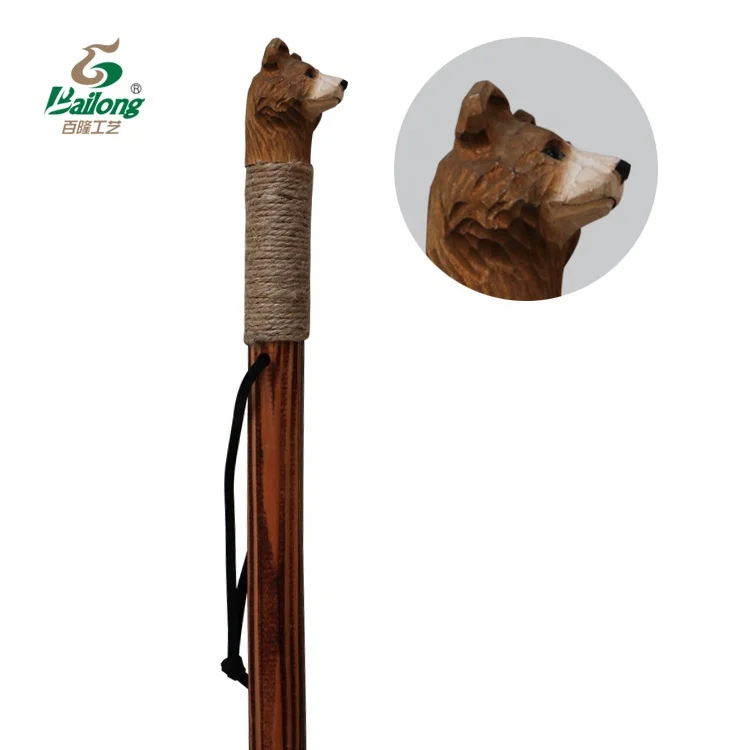 122cm hand carved head outdoor animal wooden walking sticks