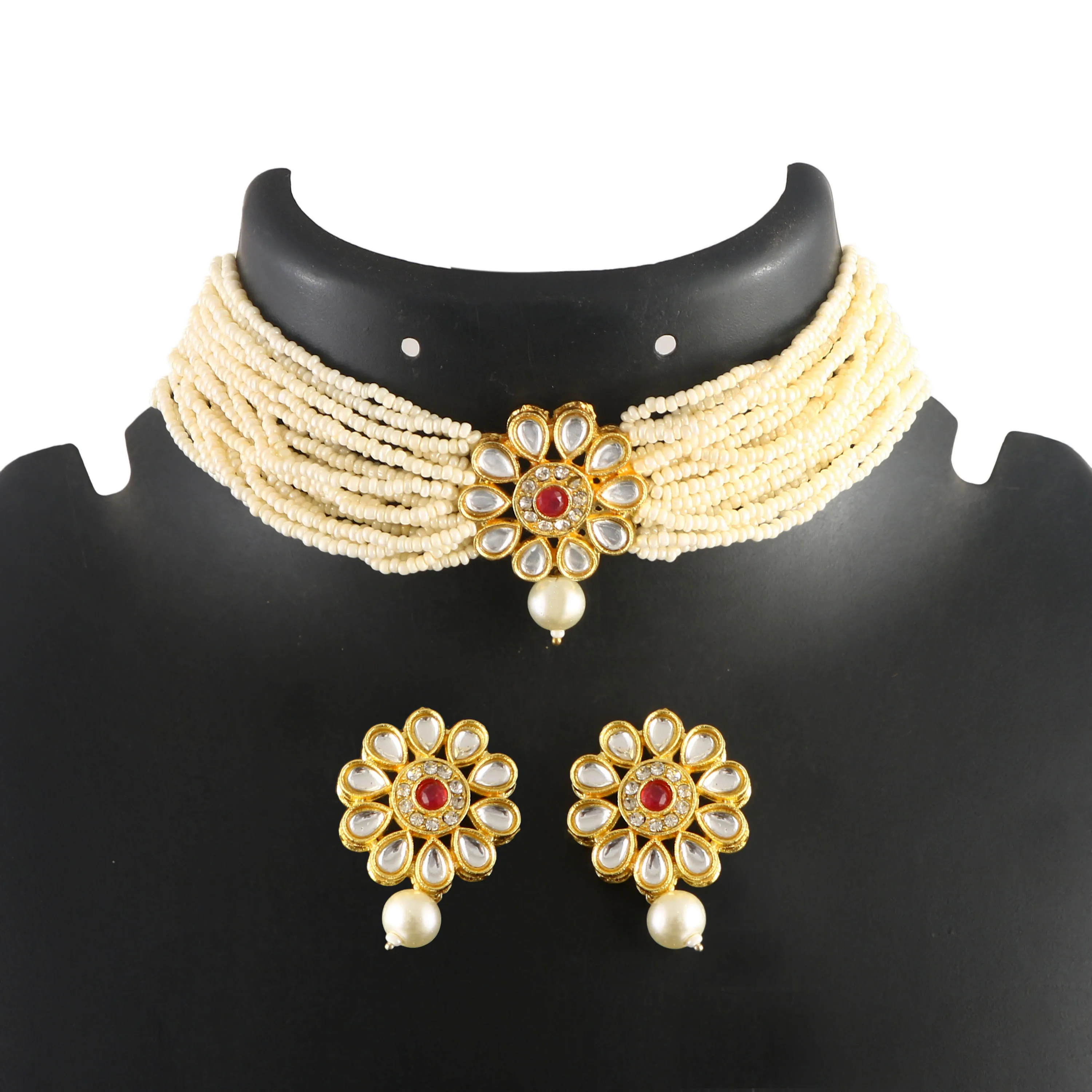Latest fashion 2024 designer Indian stylish coloured stone beads choker necklace set for womens and girls for wedding