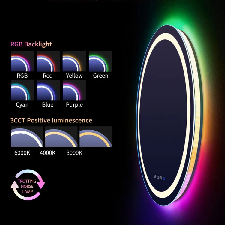 Hot Sale hotel apartment Smart Touch Sensor Anti-fog front light Bath Wall Mirror RGB colorful Bathroom Led Mirror