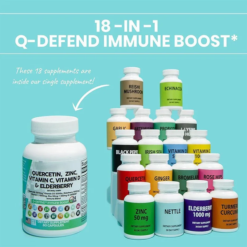 18 In 1 Sea Moss Echinacea Quercetin Zinc Vitamin C & D Elderberry Immune Booster Softgel Capsules For Dietary Supplement
