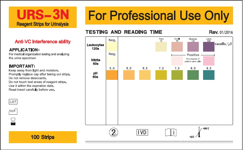 Medical Diagnostic Simple Usage Urine Test Strips URS-3N/UTI-3 with CE ISO Certificate Leukocytes/Nitrite/PH