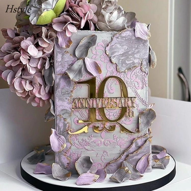 Gold Acrylic Happy 10th 20th 30th Anniversary Birthday Cake Topper for Wedding Graduation Baby Showers Party Decoration PQA392