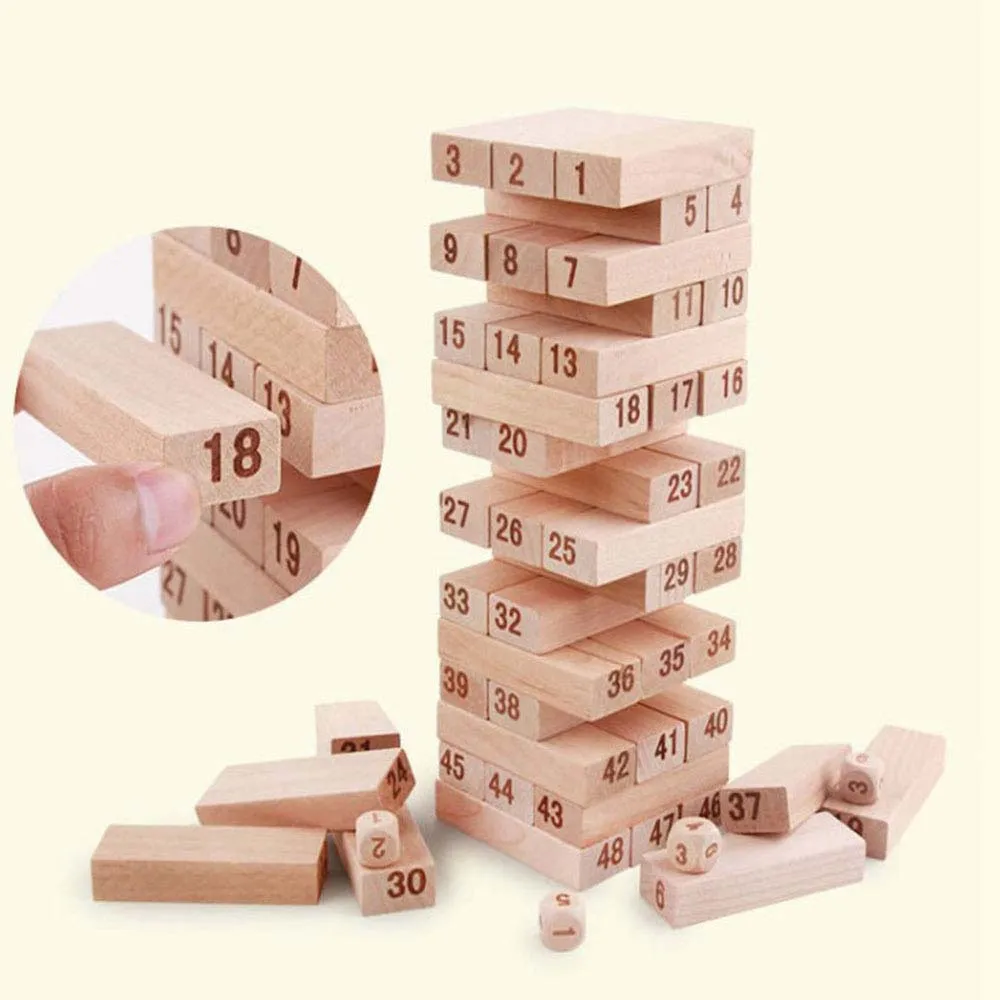 High Quality Wooden Educational Tumbling Tower 54 51 48 pieces Board Games Figure Build Block Wood Toy Wholesale