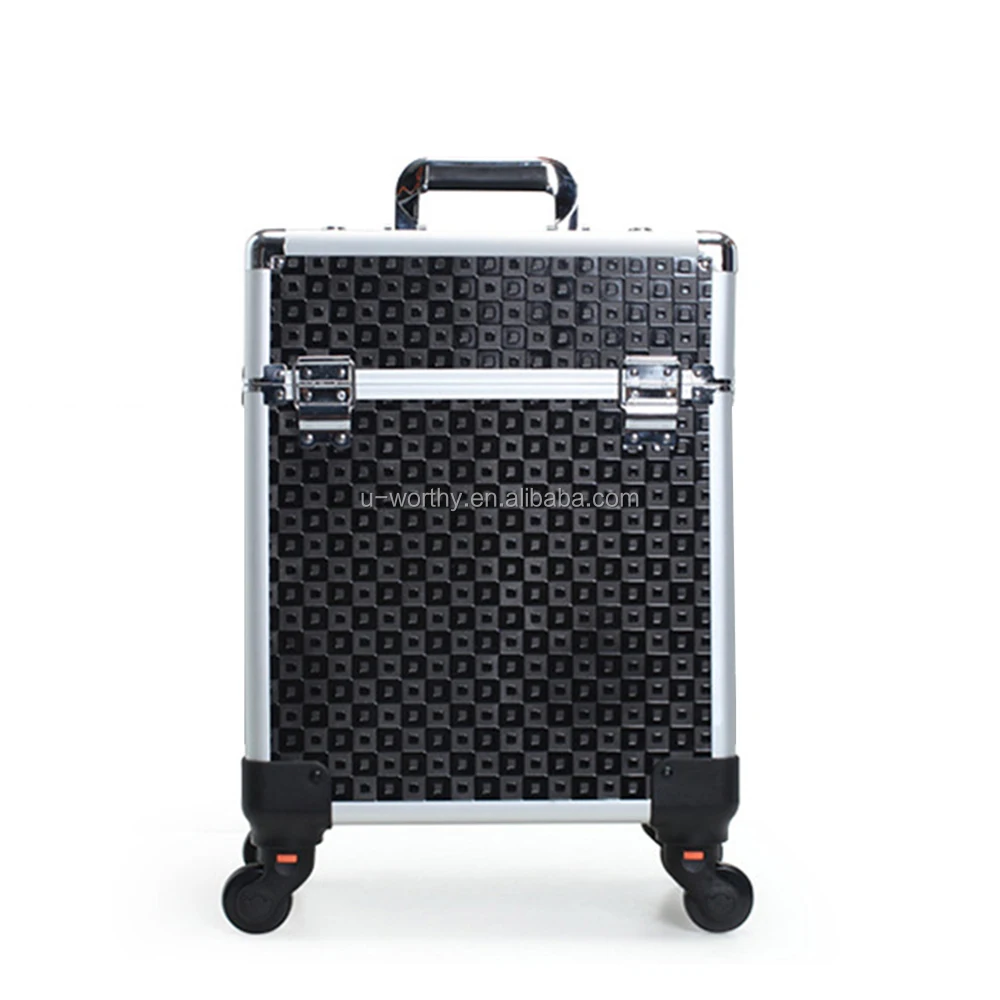 34x24x41cm Stylish Professional Modern Desgin Personal Travel Cosmetic Care Aluminum Trolley Beauty Case with Double-Deck Tray