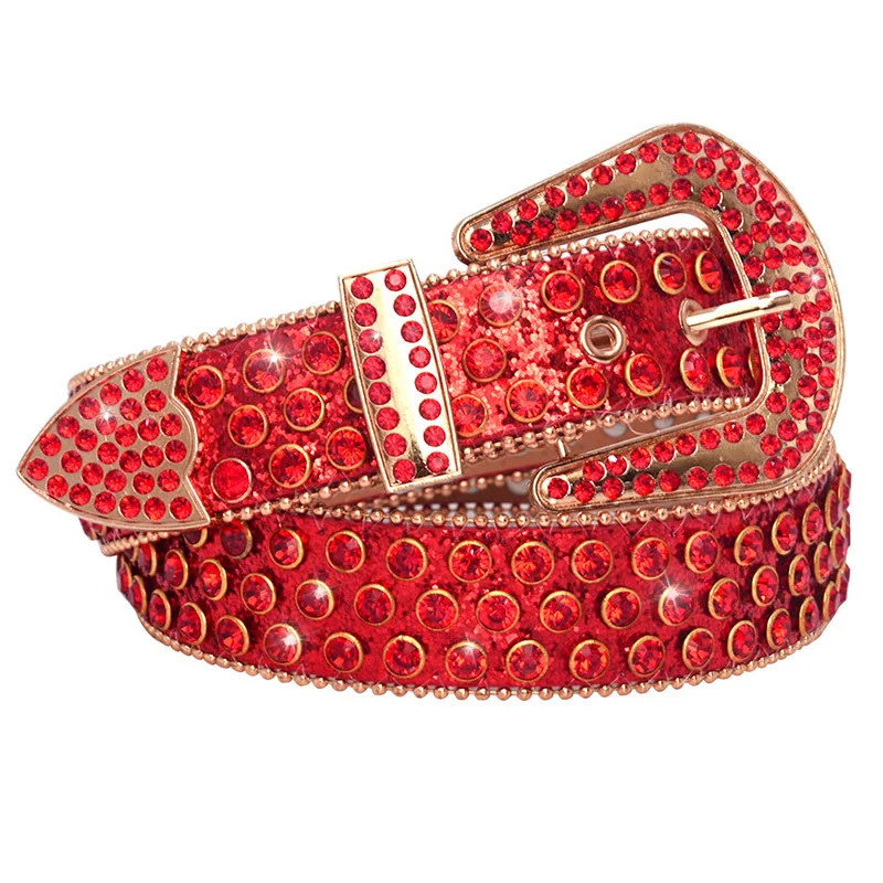 Luxury Crystal Rhinestone Belts Men Women Unisex Diamond Studded Western Sparkle Designer Leather Belt