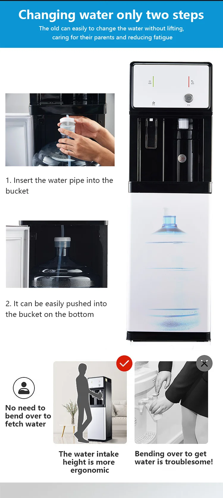 New compressor cooling Freestanding hot cold water dispenser