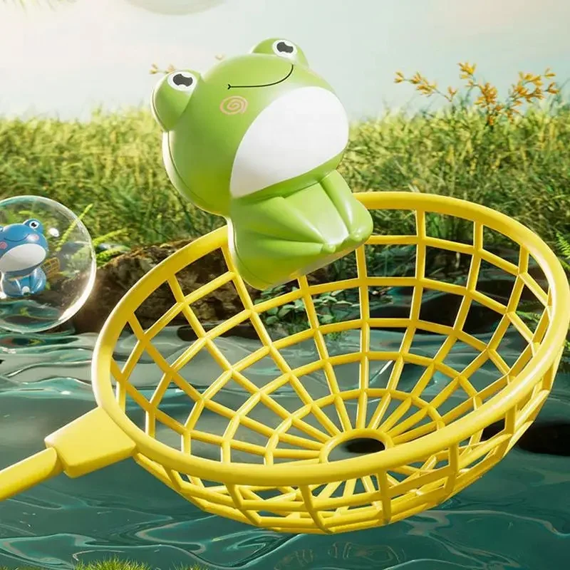 Kids bouncing frog net catching toy electric ejection little frog turntable focus training interactive education toy with music