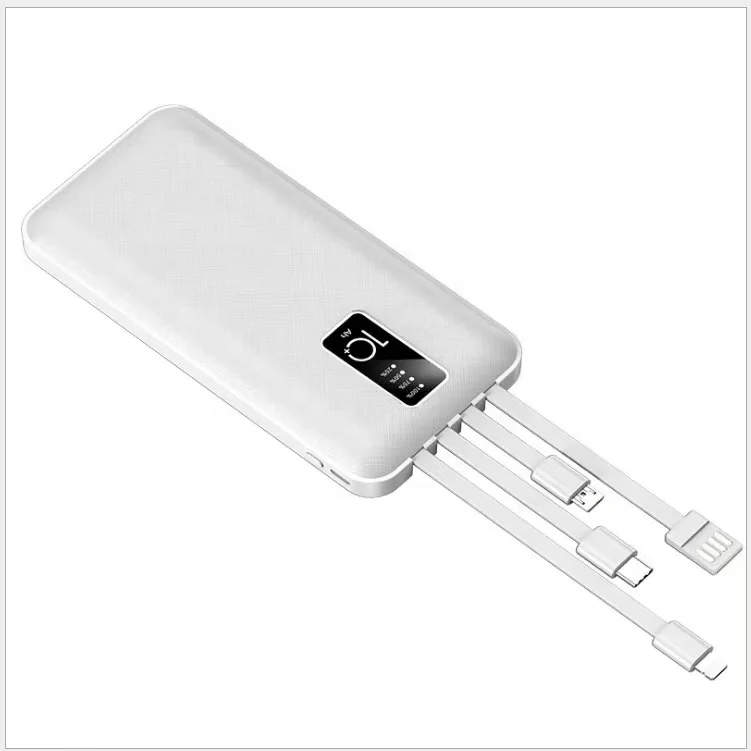 Built-in Cables 10000mAh Power Bank 2A Fast Charging with LED Power Display Portable Charger for Xiaomi for iPhone Charger