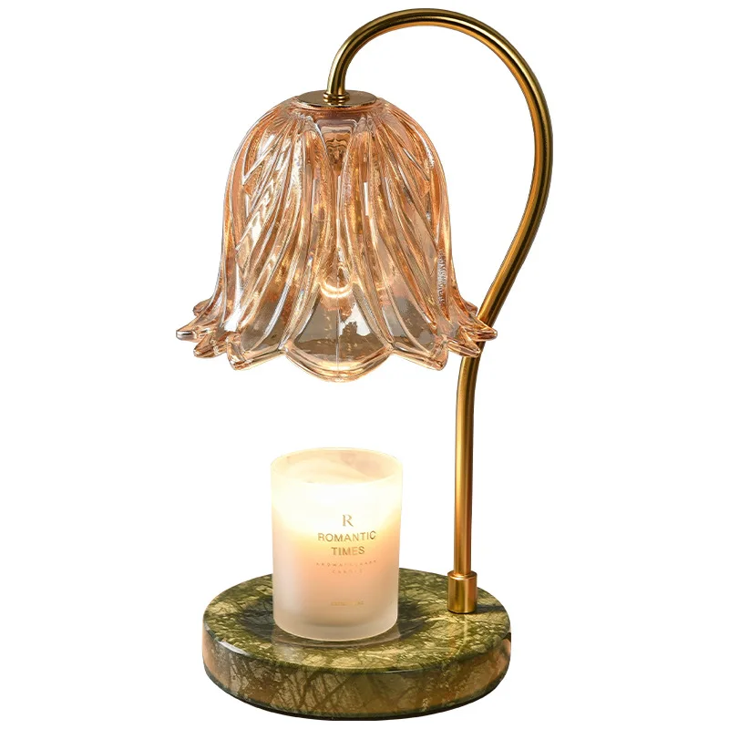 Home decoration luxury glass lamp head flower scented candle warmer lamp with dimmer timer