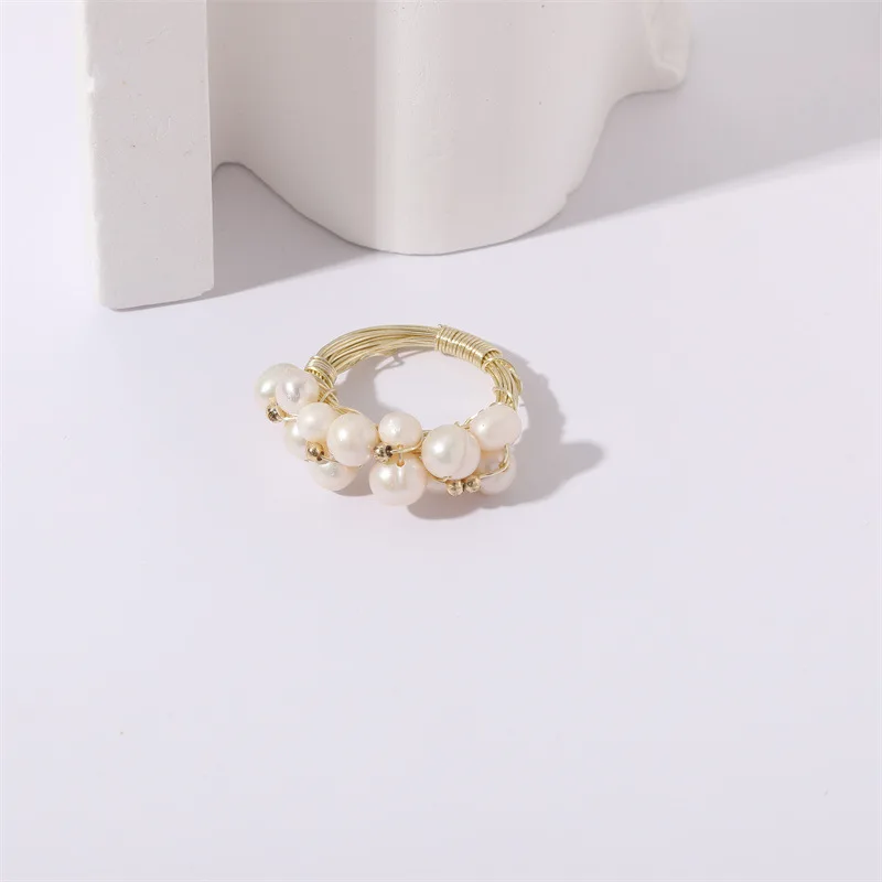 Pearl ring female copper plated 14k real gold light luxury exaggerated ring Baroque freshwater pearl ring