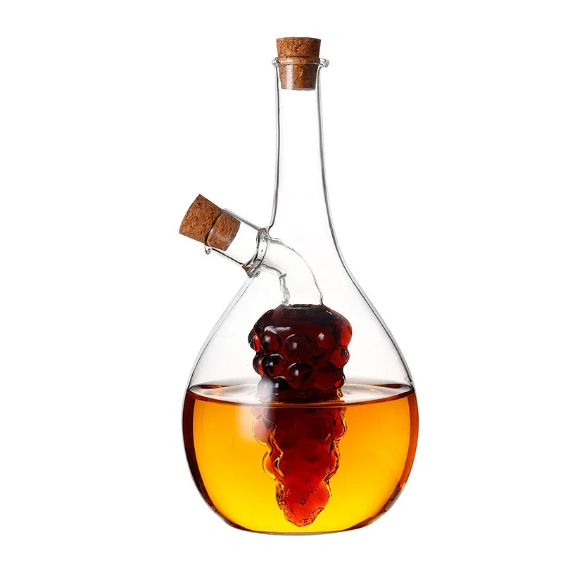 Wholesale 430ml double layers 2 in 1 borosilicate glass oil and vinegar bottle leak proof grape-shaped oil & vinegar bottle