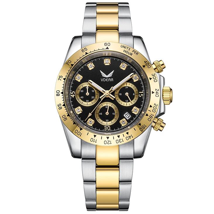 Leisure Luminous Calendar Crystal Multi-Time Zone Dial Waterproof Orologi Personalizzati Watch Wholesale Steel Case Quartz Watch