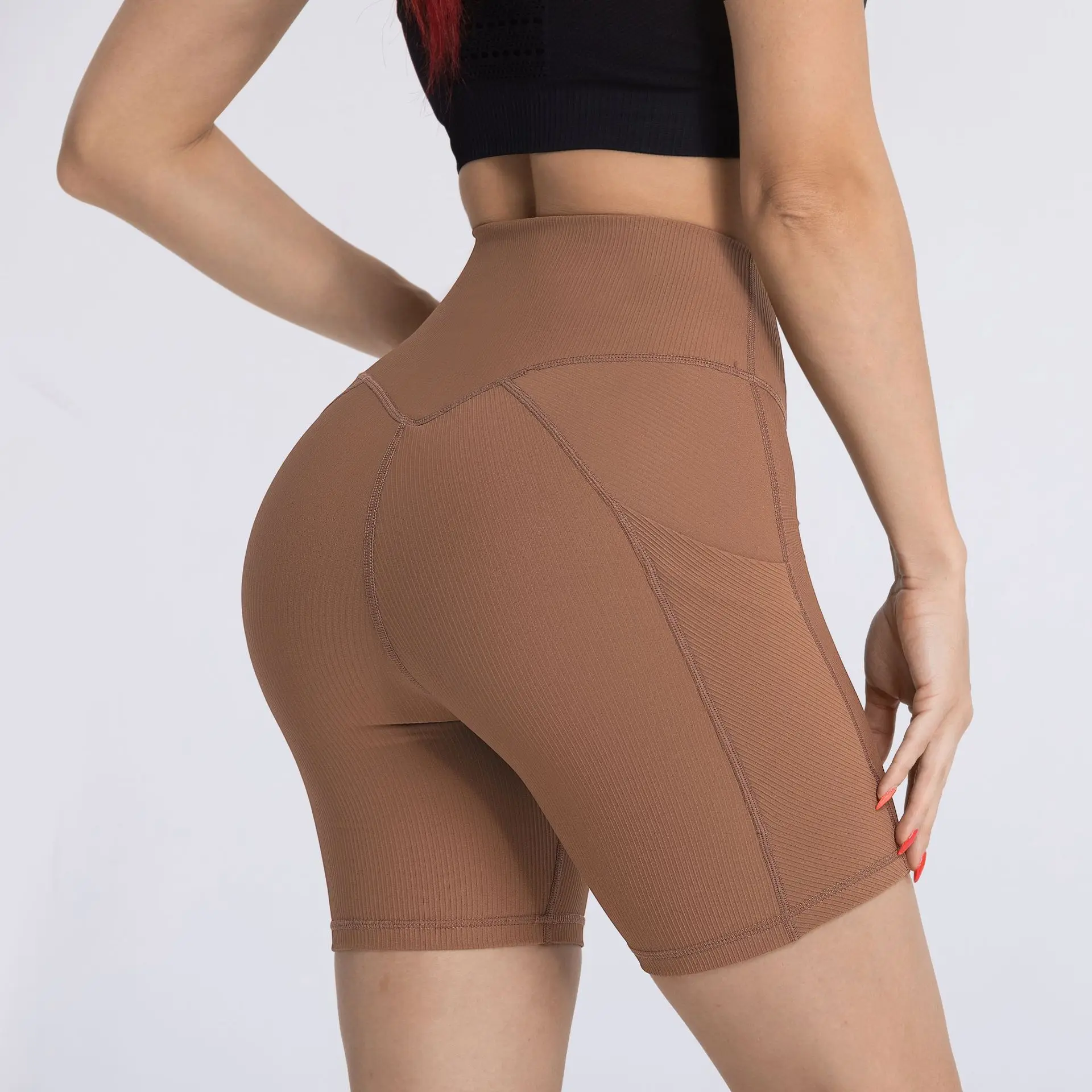2024 Summer Women High Waist Cross Type Compression Quick Dry Training Shorts with Phone Pockets Gym Fitness Yoga Shorts
