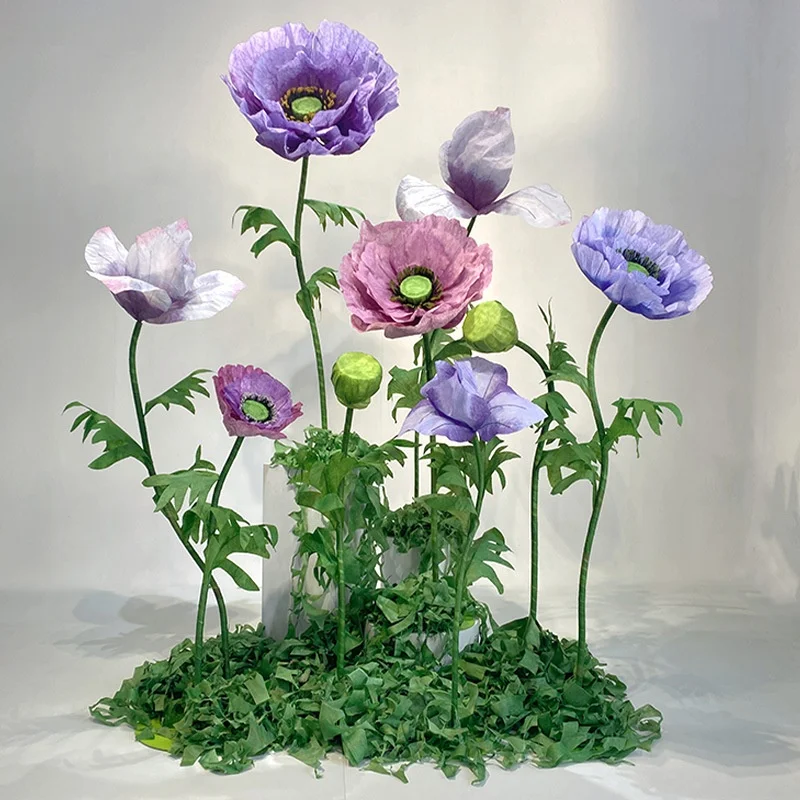 Wholesale Wedding Party Decor Purple Giant Paper Artificial Flower Stand Shop Store Display 3d Paper Flowers Craft