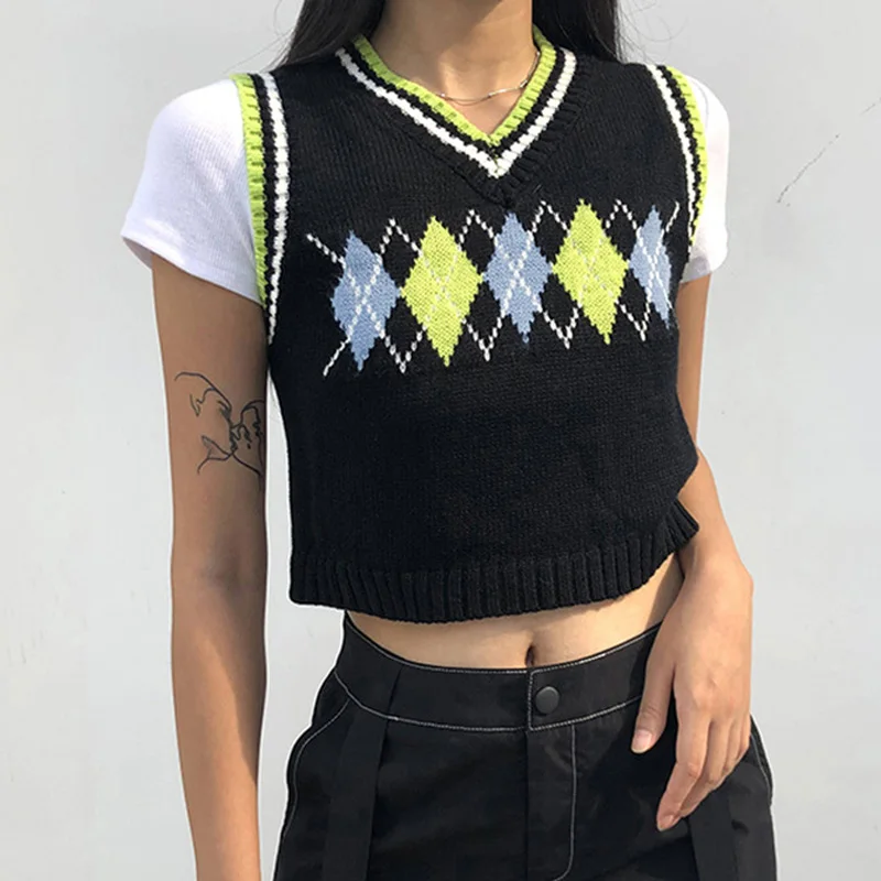 Fashion Ladies Cable Knit Jacquard Knitwear Thick Vest Sleeveless Sexy Short Knit Crop Top For Women