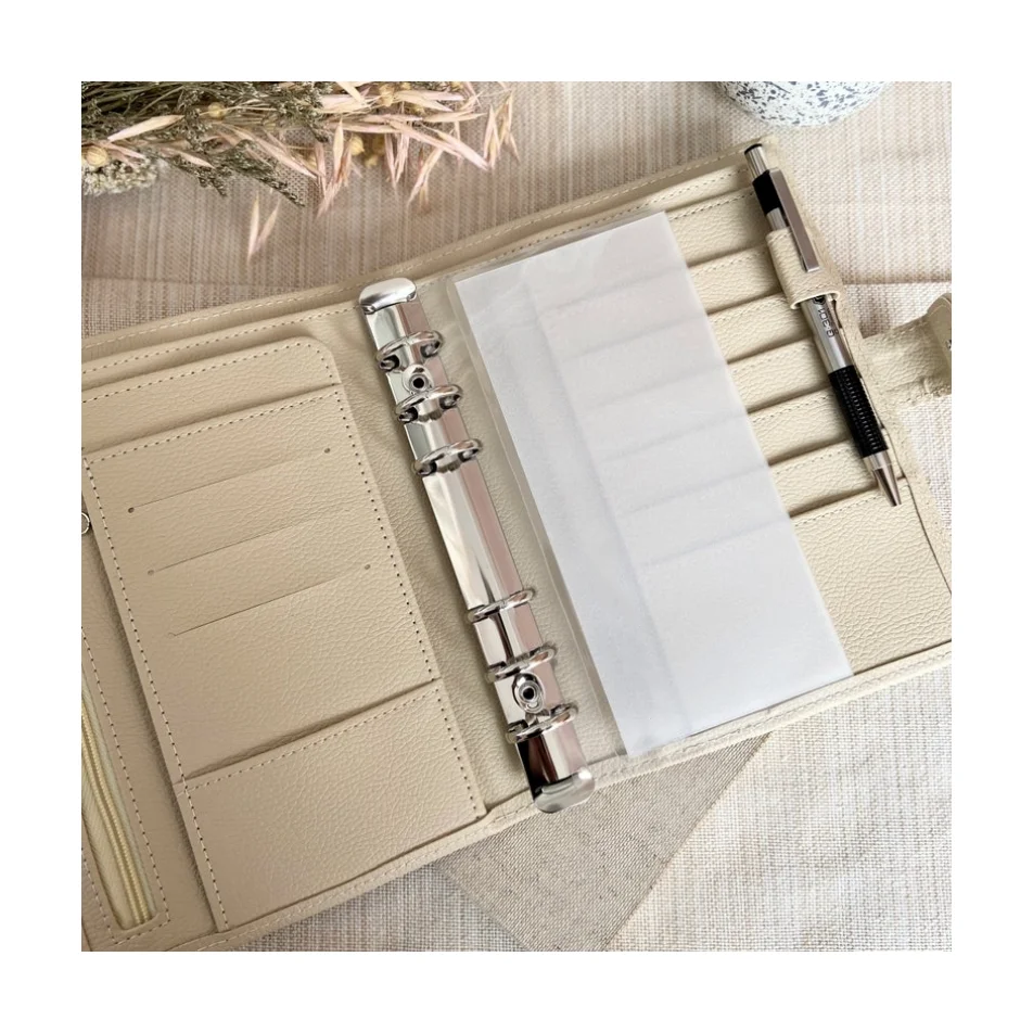 Customized logo A5A6 pu leather cover cash budget wallet binder planner with cash envelopes
