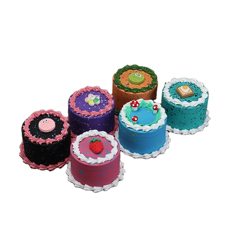Mix Colors Painted Cake Grinder Cute Zinc Alloy smoking accessory Tobacco herb grinders with display box