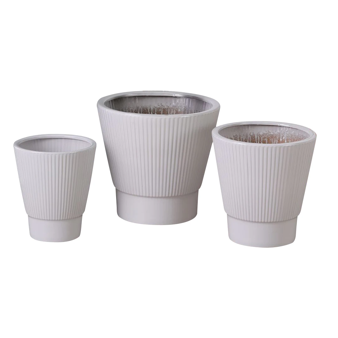 Sets 3 Cheap Custom Garden Decor Maceta Indoor Outdoor Succulent Pot White striped Planter Ceramic Flower Pots