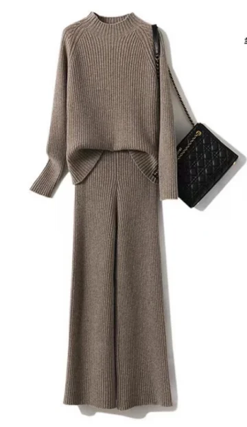 Winter 2023 Plus Size Ladies Laungewear Sweater Wool Cashmere Knit Trousers and Sweater Two Piece Set popular casual