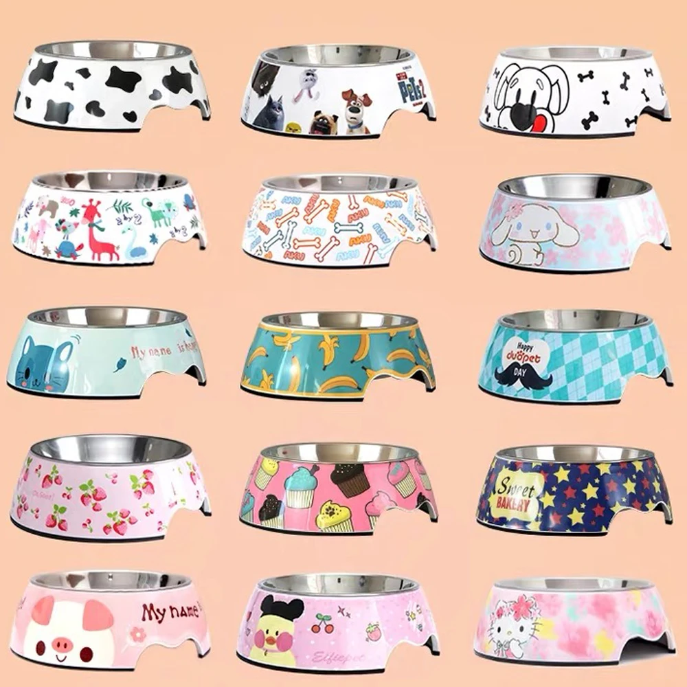 Dropshipping Pet Product Luxury Pet Food Feeding Bowl Printing Stainless Steel Water Dog Cat Bowl Feeder Dog Bowls