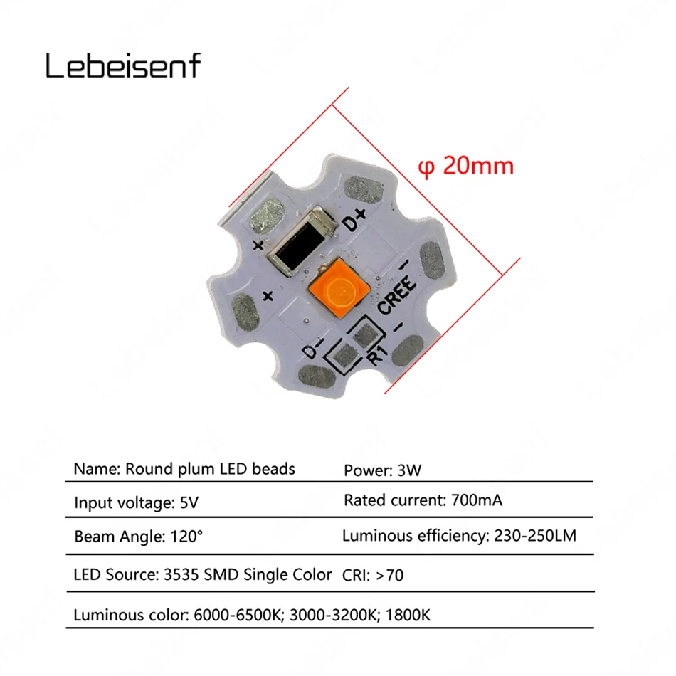 High Power SMD 3535 Ceramic LED Lamp Beads Warm Natural White 3000/4000/6000K Golden DC 5V 3W Resistor 20mm Star Aluminum Plate