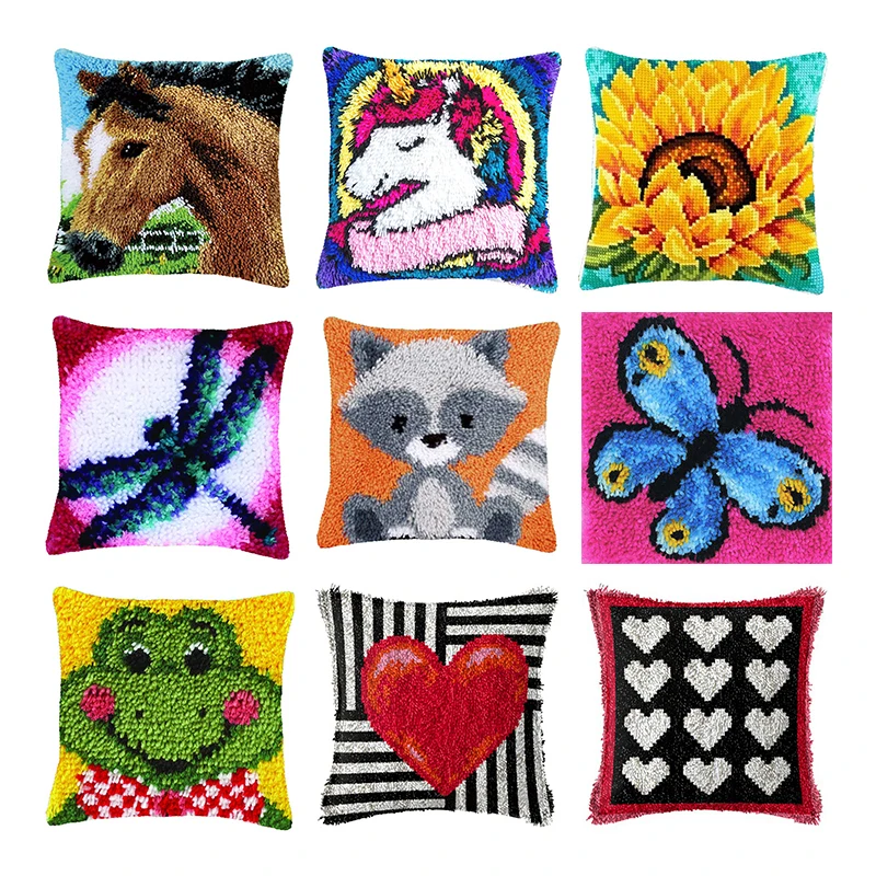 
Cartoon animals embroidery pillow latch hook kits carpet embroidery sale sets cross-stitch pillow do it yourself diy rugs Decor 