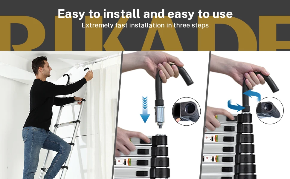 EN131 Telescopic adjustable attic escape ladder with hooks easy to install