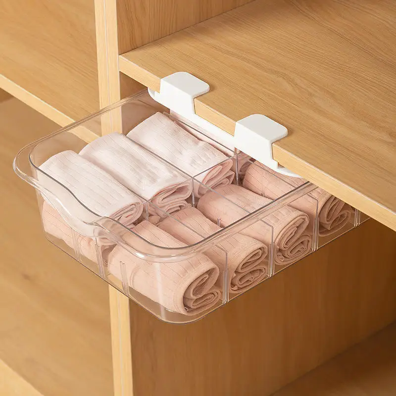 Factory Price Self-adhesive Under The Desk Drawer Powerful Desktop Office Storage Box Plastic Hidden Drawer Box With Cover