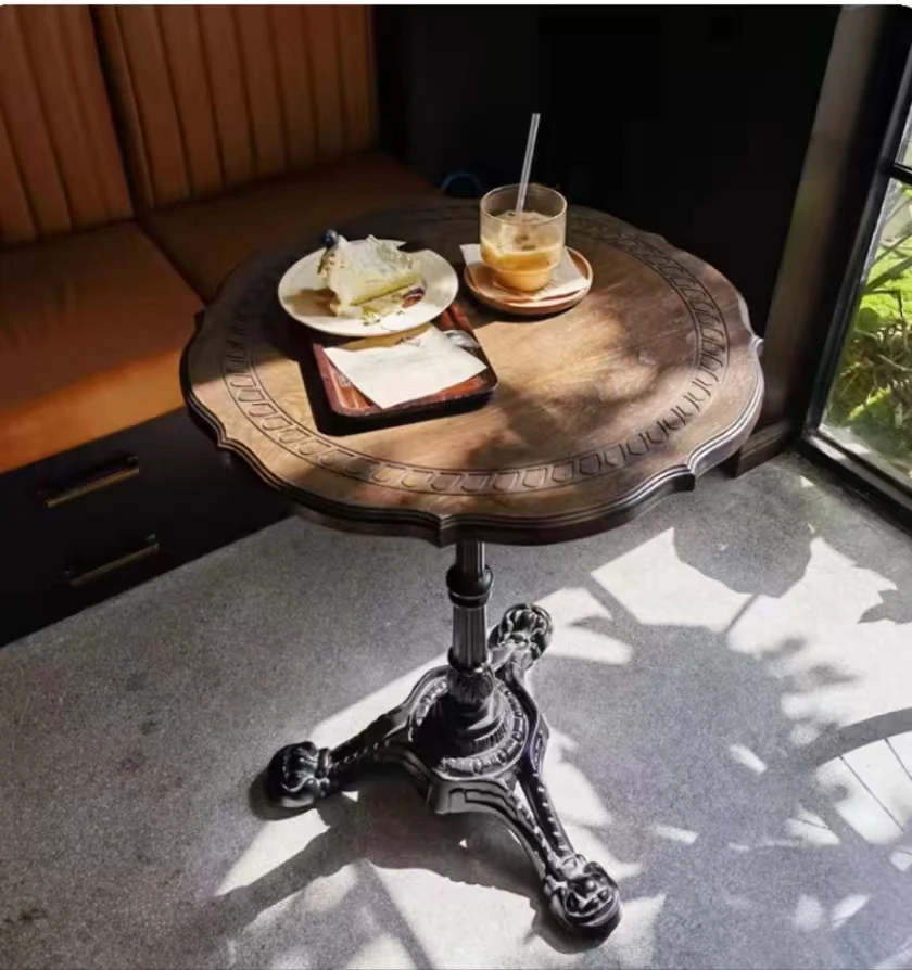 Modern Style Black Cast Iron Table Legs Wood Round Living Room Coffee Table for Outdoor Cafe Restaurant Furniture