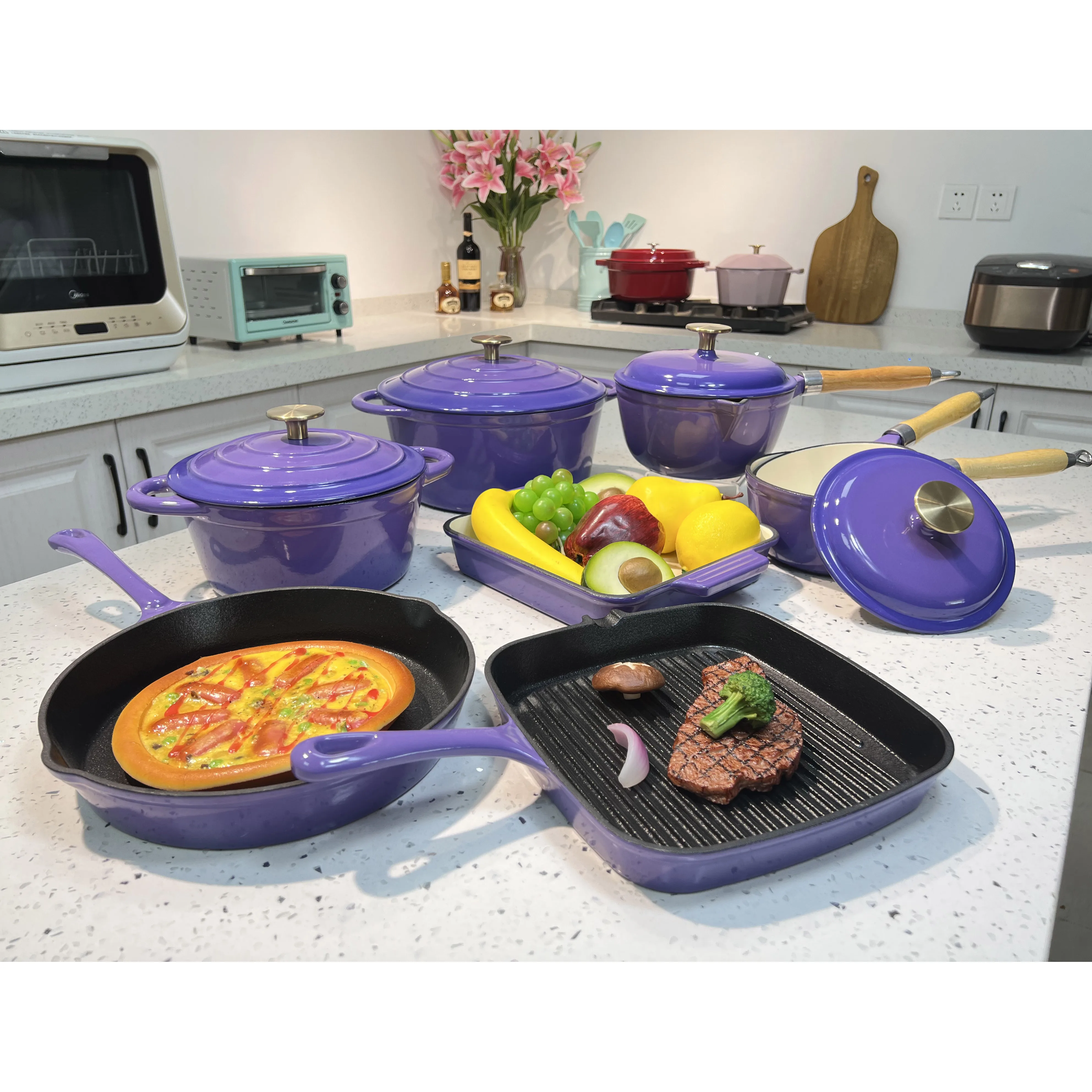 preseasoned induction enamel cast iron kitchen camping houseware dutch oven cooking utensil set cookware sets pot non stick