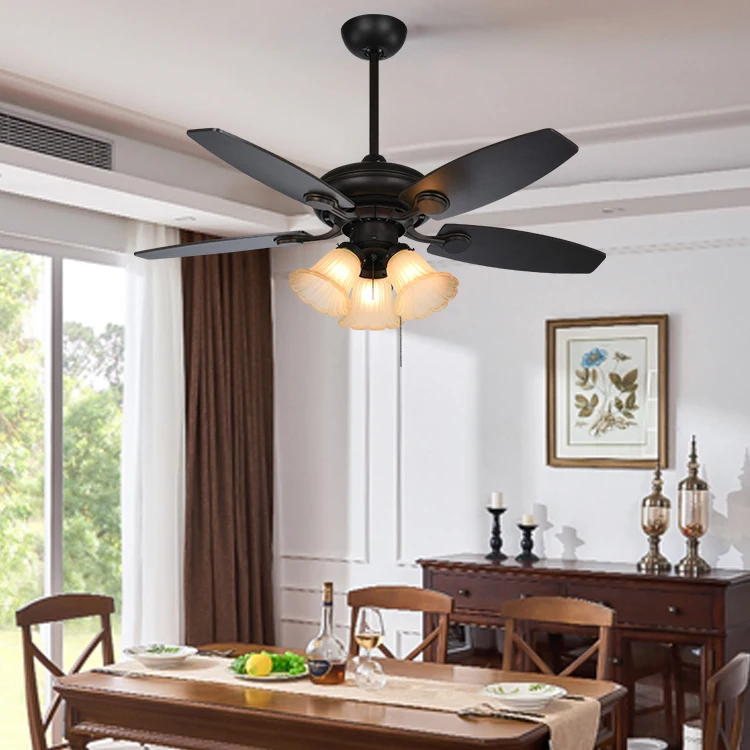 Retro style E27 pull cord fan light American living room bedroom decoration old style remote control ceiling fan with light