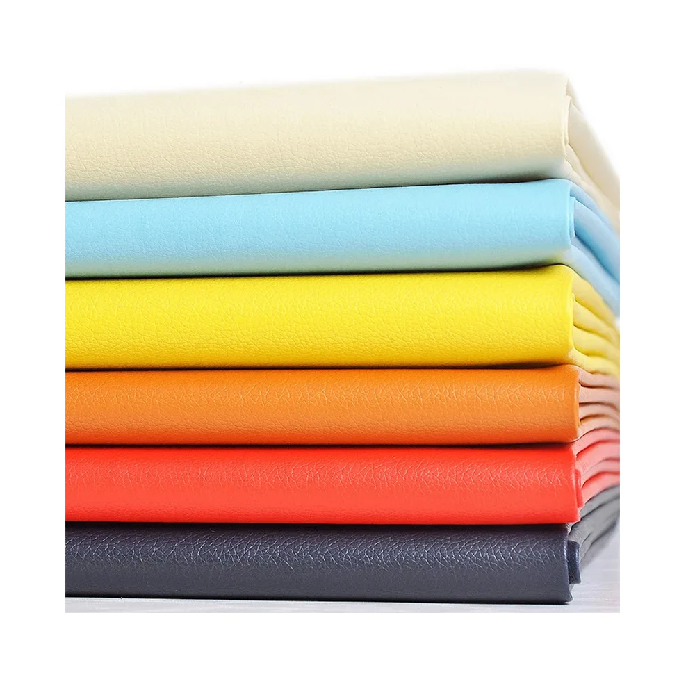 Factory Outlet Two Tone Color Embossed PVC Synthetic Leather for Sofa and Polyester Leather Towelling Fabric Backing